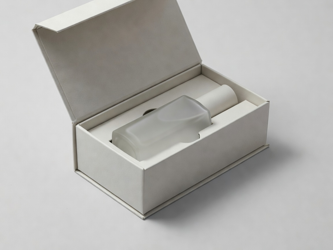 Minimalist cosmetic packaging carton and bottle protection