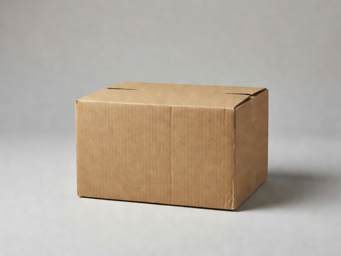 Recycled cardboard shipping mailer box in studio light